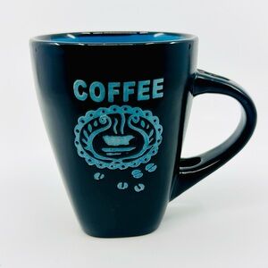 Mug- Ceramic Black Matte w Coffee Design - Coffee Cup 11 oz